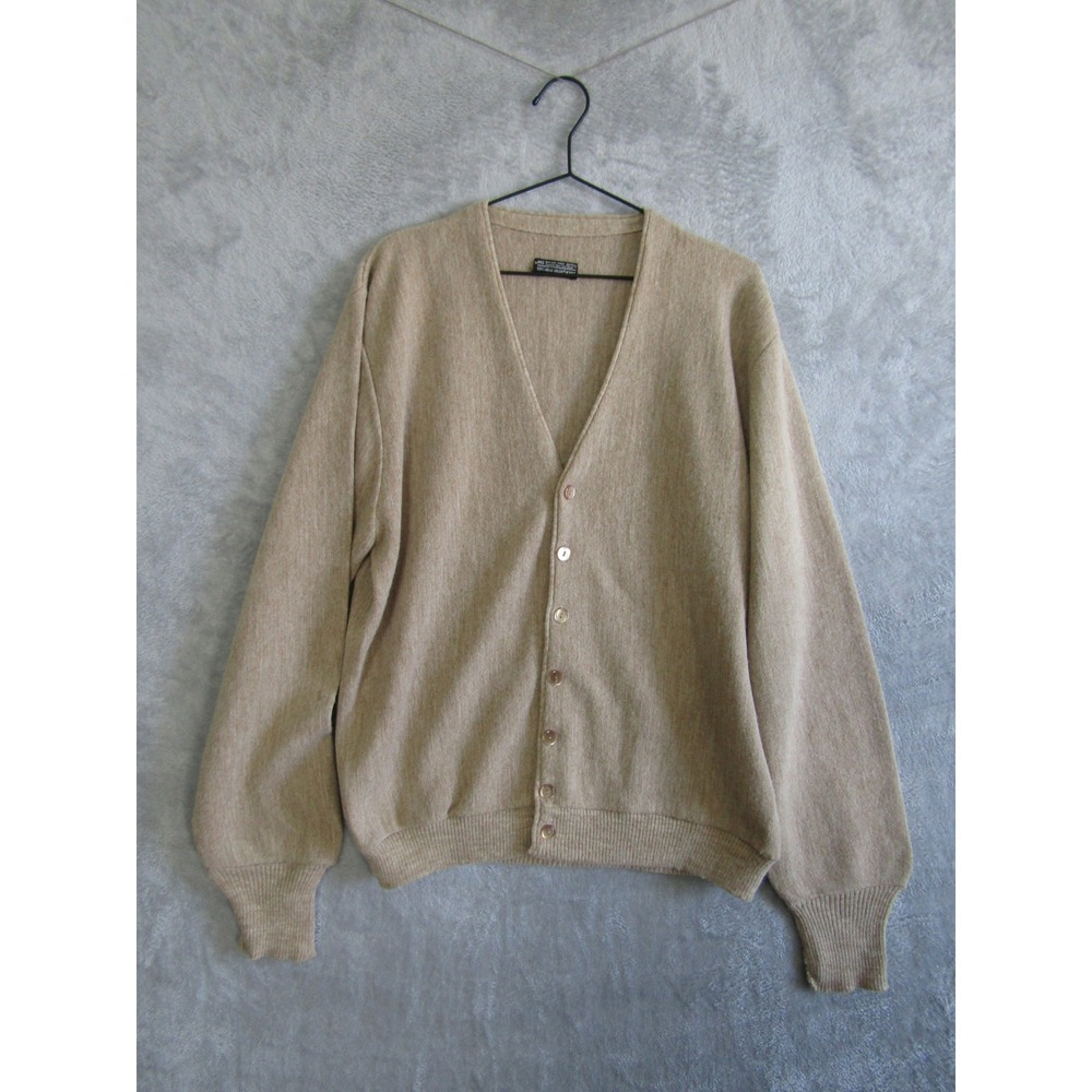 MG 100% Virgin Orlon Acrylic Tan V Neck‎ Button Front Cardigan Sweater Mens XL